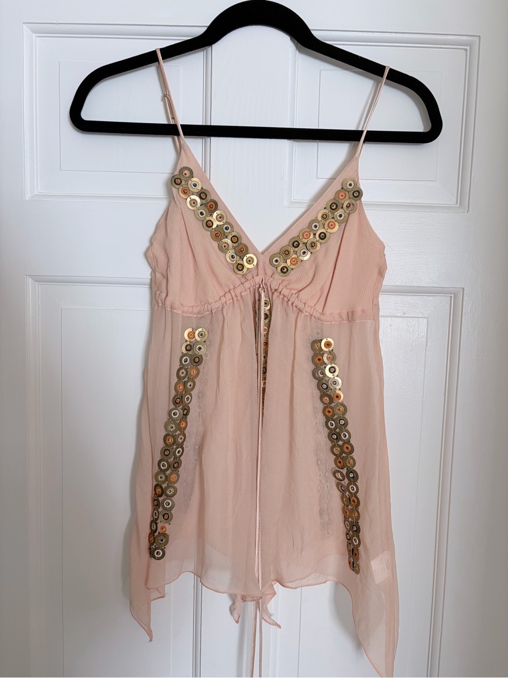 Vintage Y2K Poleci Blush Embellished Handkerchief Cami Top 2